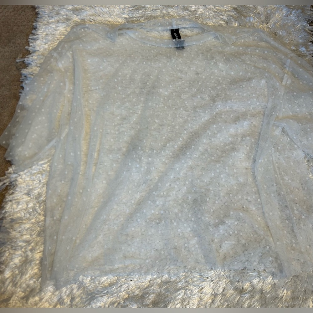 Agnes and Dora white with polkadots mesh top. Never worn, tags removed. Size XXL
